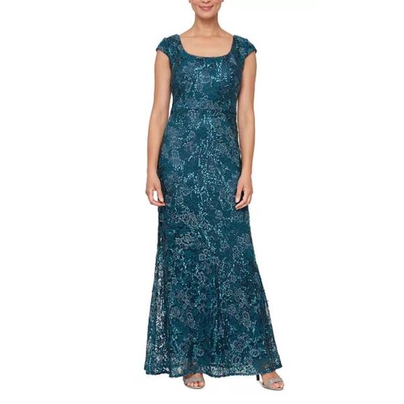 Alex Evenings Dresses & Skirts - Alex Evenings Women Sequin Embroidered Gown 16 Peacock Mother Of The Bride Groom